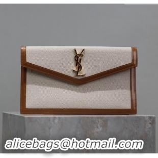 Buy Fashionable Saint Laurent Uptown Pouch in Leather and Fabric 565739 Brown 2024