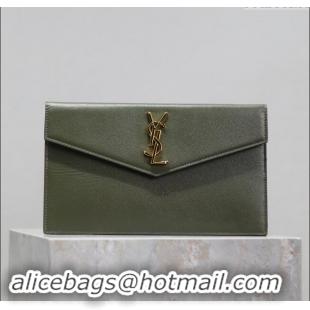 Grade Design Saint Laurent Uptown Pouch in Grained Leather 565739 Green 2024