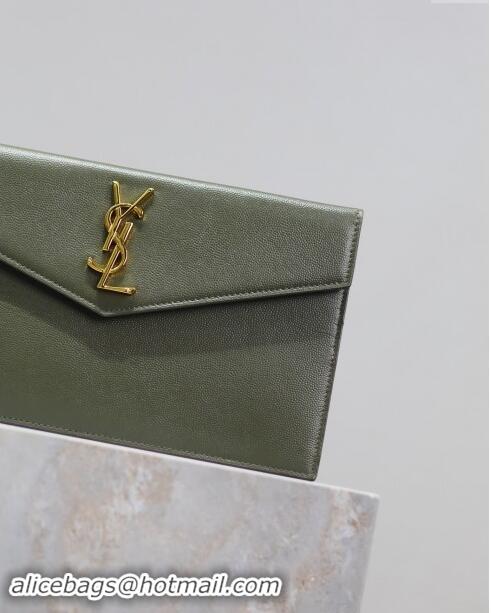 Grade Design Saint Laurent Uptown Pouch in Grained Leather 565739 Green 2024