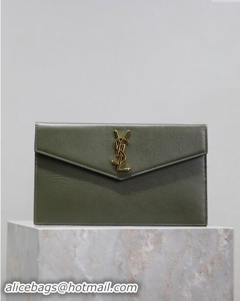 Grade Design Saint Laurent Uptown Pouch in Grained Leather 565739 Green 2024