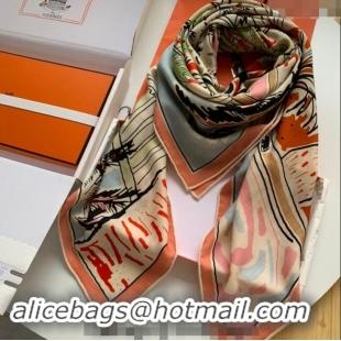 Inexpensive Hermes Rayures d'Ete Cashmere & Silk Sqaure Shawl Scarf 140cm 0130 Pink 2024