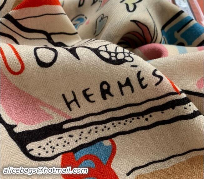 Inexpensive Hermes Rayures d'Ete Cashmere & Silk Sqaure Shawl Scarf 140cm 0130 Pink 2024