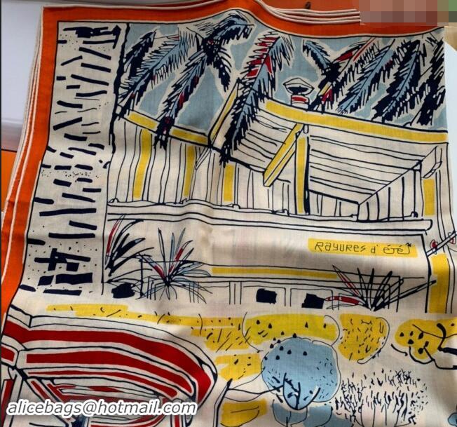 Best Quality Hermes Rayures d'Ete Cashmere & Silk Sqaure Shawl Scarf 140cm 0130 Orange 2024