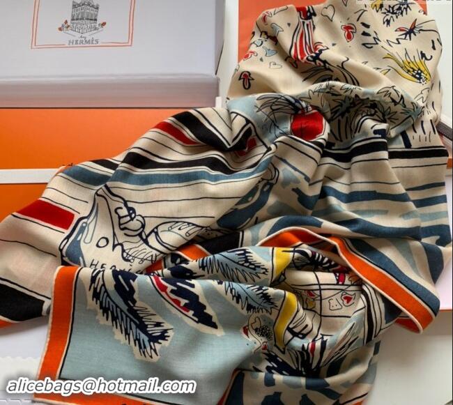 Best Quality Hermes Rayures d'Ete Cashmere & Silk Sqaure Shawl Scarf 140cm 0130 Orange 2024