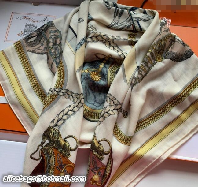 Buy Best Hermes Grand Apparat Forever Cashmere & Silk Sqaure Shawl Scarf 140cm 0130 White 2024