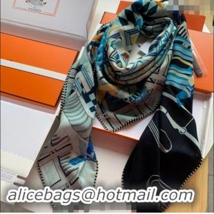 Inexpensive Hermes Horse Racing Club Cashmere & Silk Sqaure Shawl Scarf 140cm 0130 Blue 2024