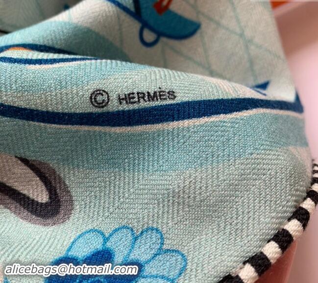 Inexpensive Hermes Horse Racing Club Cashmere & Silk Sqaure Shawl Scarf 140cm 0130 Blue 2024