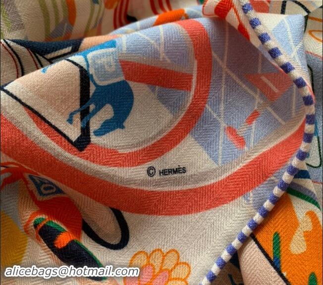 Good Product Hermes Horse Racing Club Cashmere & Silk Sqaure Shawl Scarf 140cm 0130 Light Blue 2024