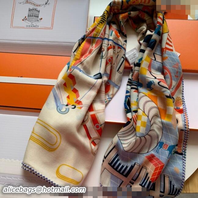 Good Product Hermes Horse Racing Club Cashmere & Silk Sqaure Shawl Scarf 140cm 0130 Light Blue 2024