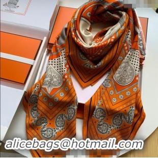 Free Shipping Hermes Zouaves et Dragons Bandana Cashmere & Silk Sqaure Shawl Scarf 140cm 0130 Orange 2024