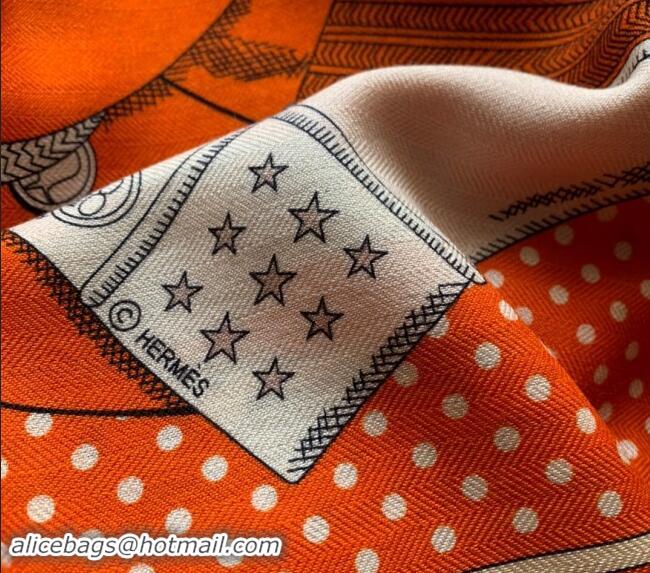 Free Shipping Hermes Zouaves et Dragons Bandana Cashmere & Silk Sqaure Shawl Scarf 140cm 0130 Orange 2024