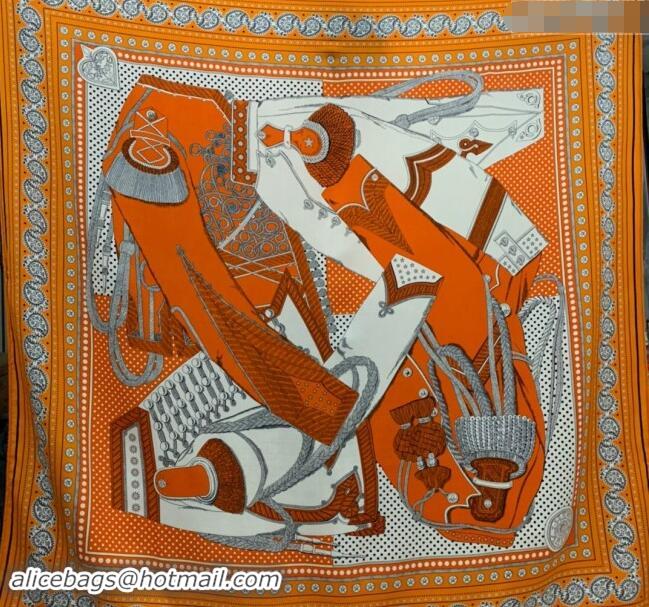 Free Shipping Hermes Zouaves et Dragons Bandana Cashmere & Silk Sqaure Shawl Scarf 140cm 0130 Orange 2024