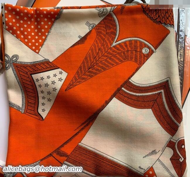 Free Shipping Hermes Zouaves et Dragons Bandana Cashmere & Silk Sqaure Shawl Scarf 140cm 0130 Orange 2024