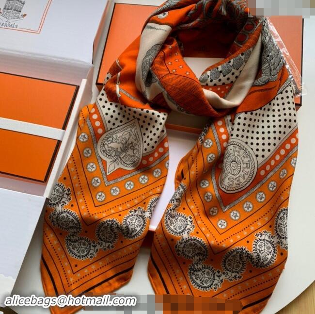 Free Shipping Hermes Zouaves et Dragons Bandana Cashmere & Silk Sqaure Shawl Scarf 140cm 0130 Orange 2024