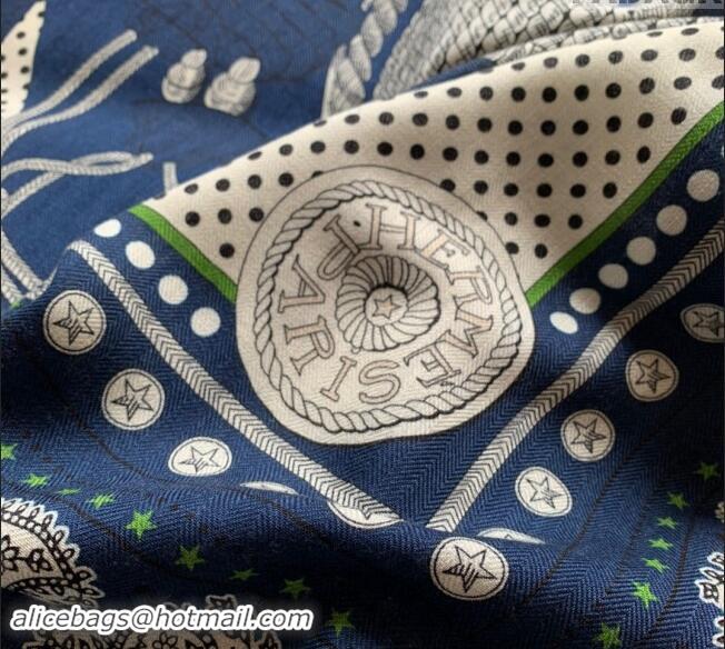 Well Crafted Hermes Zouaves et Dragons Bandana Cashmere & Silk Sqaure Shawl Scarf 140cm 0130 Navy Blue 2024