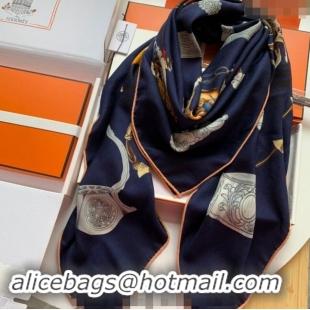 Buy Fashionable Hermes Pampa Cashmere & Silk Sqaure Shawl Scarf 140cm 0130 Blue 2024