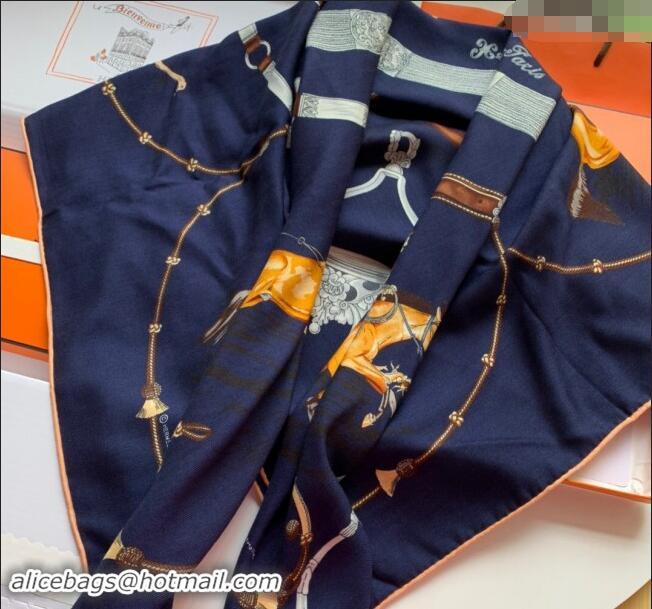 Buy Fashionable Hermes Pampa Cashmere & Silk Sqaure Shawl Scarf 140cm 0130 Blue 2024