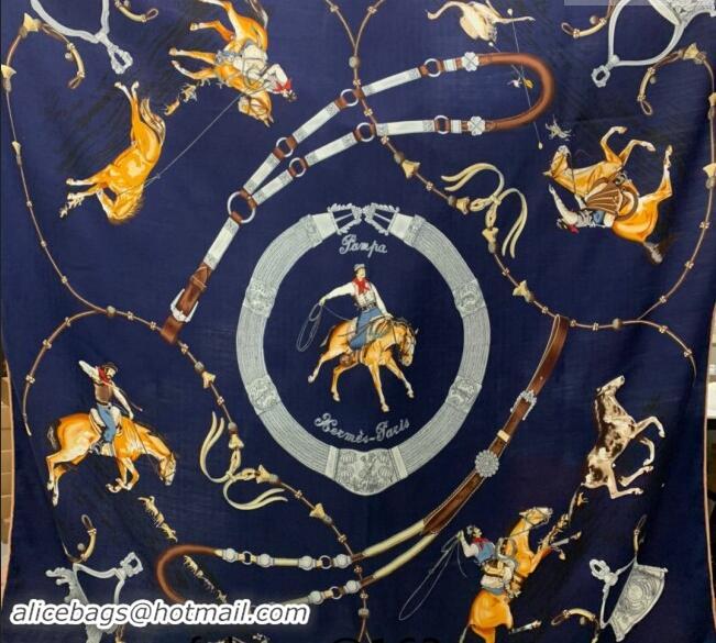 Buy Fashionable Hermes Pampa Cashmere & Silk Sqaure Shawl Scarf 140cm 0130 Blue 2024