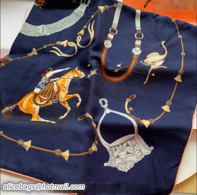 Buy Fashionable Hermes Pampa Cashmere & Silk Sqaure Shawl Scarf 140cm 0130 Blue 2024