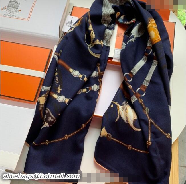 Buy Fashionable Hermes Pampa Cashmere & Silk Sqaure Shawl Scarf 140cm 0130 Blue 2024