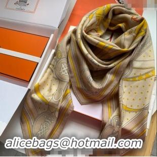 Luxurious Hermes La Promenade Cashmere & Silk Sqaure Shawl Scarf 140cm 0130 Yellow 2024