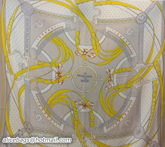 Luxurious Hermes La Promenade Cashmere & Silk Sqaure Shawl Scarf 140cm 0130 Yellow 2024