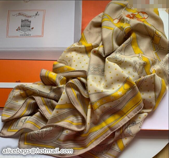 Luxurious Hermes La Promenade Cashmere & Silk Sqaure Shawl Scarf 140cm 0130 Yellow 2024