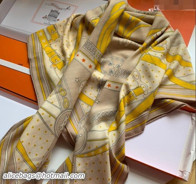 Luxurious Hermes La Promenade Cashmere & Silk Sqaure Shawl Scarf 140cm 0130 Yellow 2024