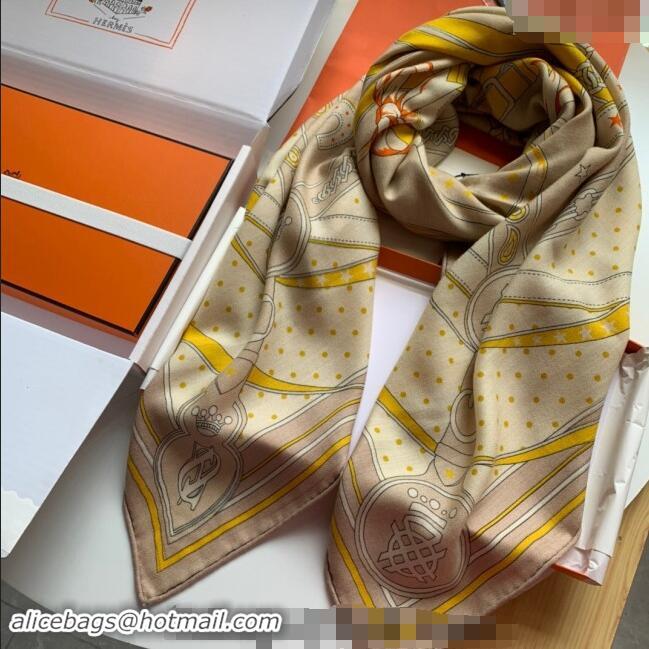 Luxurious Hermes La Promenade Cashmere & Silk Sqaure Shawl Scarf 140cm 0130 Yellow 2024