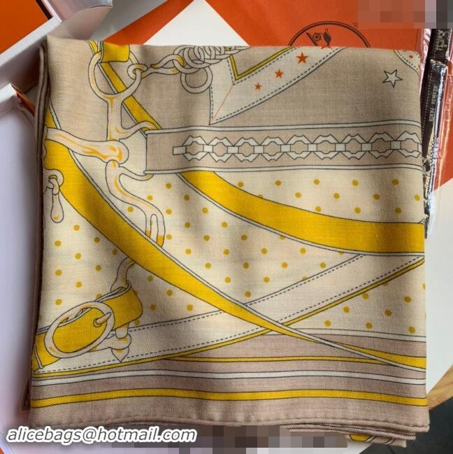 Luxurious Hermes La Promenade Cashmere & Silk Sqaure Shawl Scarf 140cm 0130 Yellow 2024