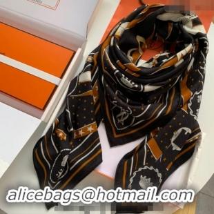 Luxury Cheap Hermes La Promenade Cashmere & Silk Sqaure Shawl Scarf 140cm 0130 Black 2024