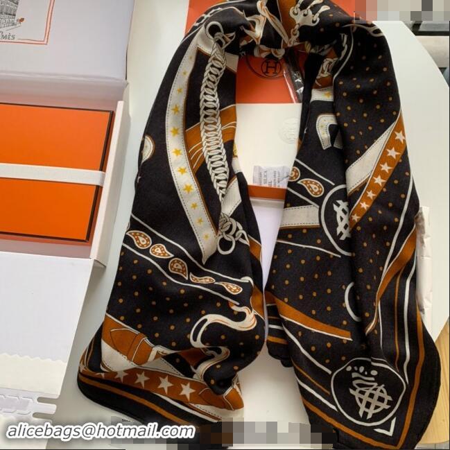 Luxury Cheap Hermes La Promenade Cashmere & Silk Sqaure Shawl Scarf 140cm 0130 Black 2024