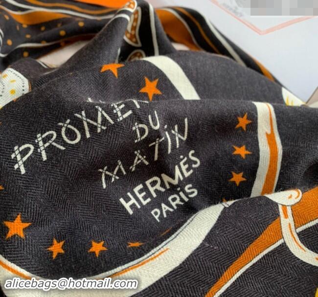 Luxury Cheap Hermes La Promenade Cashmere & Silk Sqaure Shawl Scarf 140cm 0130 Black 2024