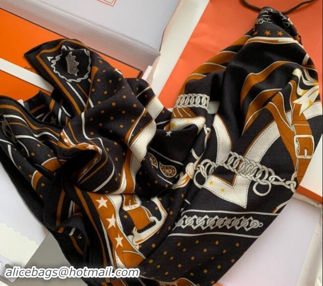 Luxury Cheap Hermes La Promenade Cashmere & Silk Sqaure Shawl Scarf 140cm 0130 Black 2024