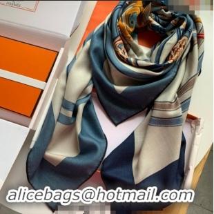 Best Price Hermes Brides de Gala Applique Cashmere & Silk Sqaure Shawl Scarf 140cm 0130 Denim Blue 2024