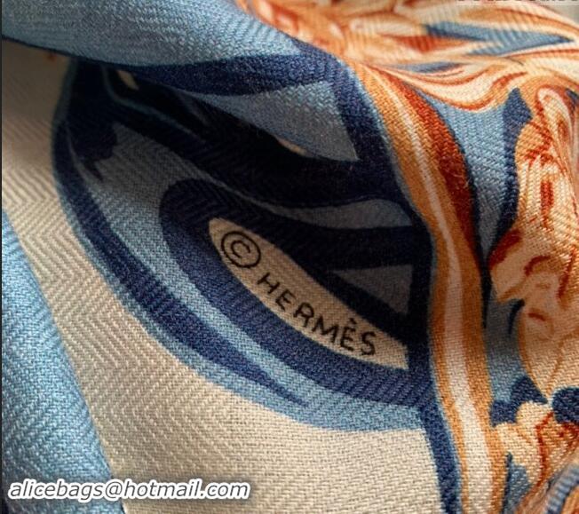 Best Price Hermes Brides de Gala Applique Cashmere & Silk Sqaure Shawl Scarf 140cm 0130 Denim Blue 2024