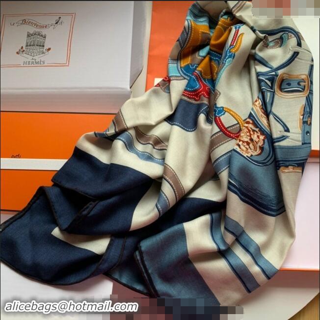 Best Price Hermes Brides de Gala Applique Cashmere & Silk Sqaure Shawl Scarf 140cm 0130 Denim Blue 2024