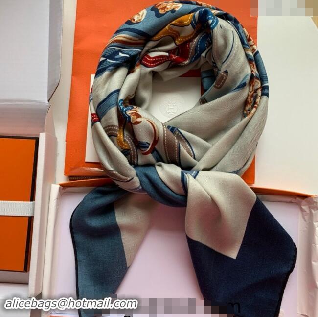 Best Price Hermes Brides de Gala Applique Cashmere & Silk Sqaure Shawl Scarf 140cm 0130 Denim Blue 2024