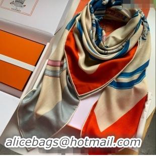 New Design Hermes Cashmere & Silk Sqaure Shawl Scarf 140cm 0130 Orange/Blue 2024