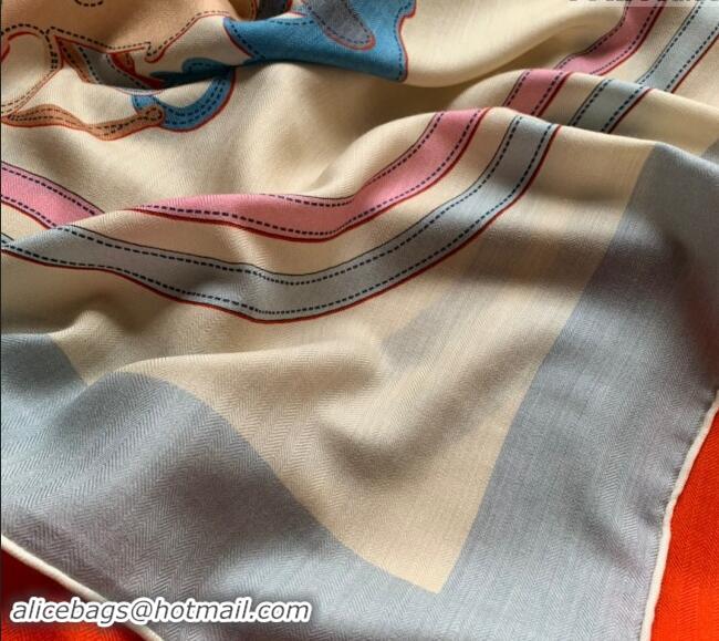 New Design Hermes Cashmere & Silk Sqaure Shawl Scarf 140cm 0130 Orange/Blue 2024