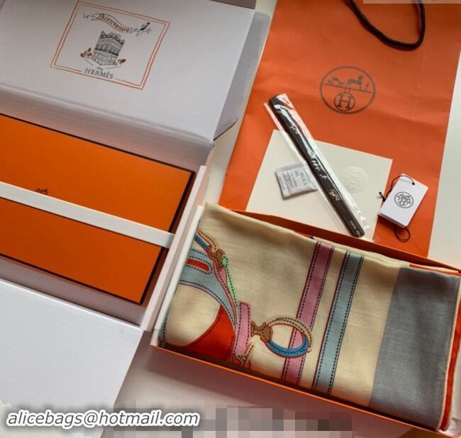 New Design Hermes Cashmere & Silk Sqaure Shawl Scarf 140cm 0130 Orange/Blue 2024