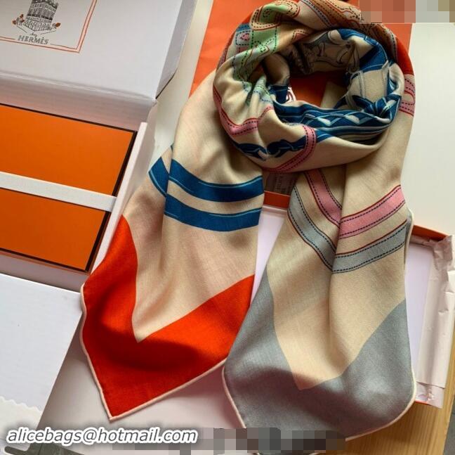 New Design Hermes Cashmere & Silk Sqaure Shawl Scarf 140cm 0130 Orange/Blue 2024