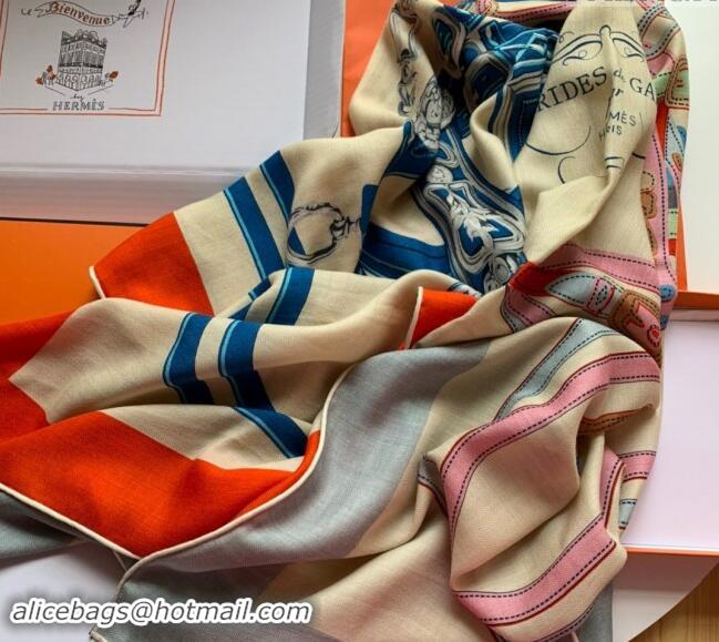 New Design Hermes Cashmere & Silk Sqaure Shawl Scarf 140cm 0130 Orange/Blue 2024