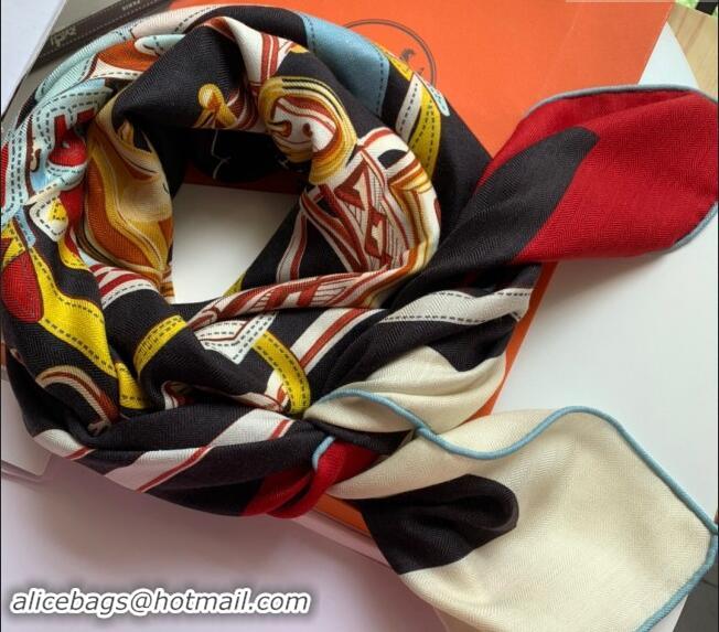 Top Grade Hermes Cashmere & Silk Sqaure Shawl Scarf 140cm 0130 Black 2024