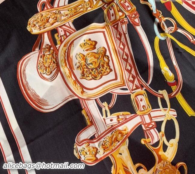 Top Grade Hermes Cashmere & Silk Sqaure Shawl Scarf 140cm 0130 Black 2024