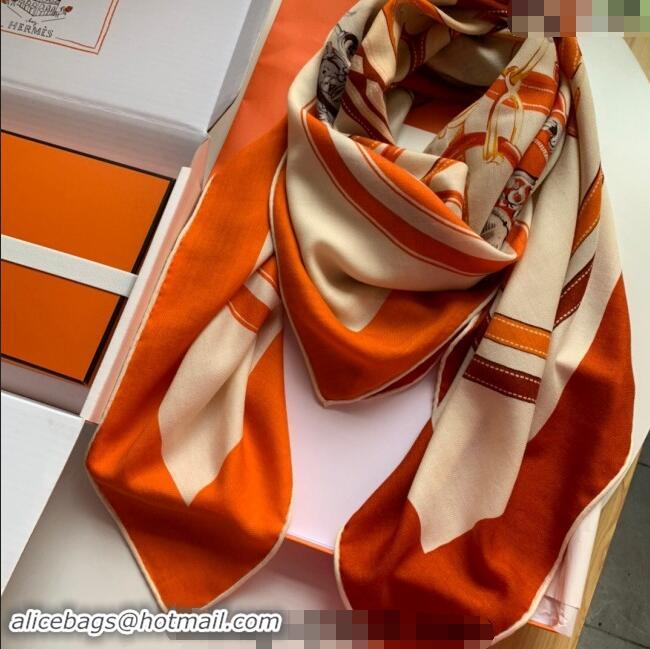 Super Quality Hermes Cashmere & Silk Sqaure Shawl Scarf 140cm 0130 Orange 2024