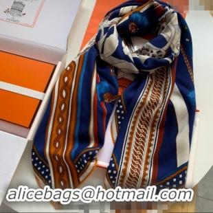 Pretty Style Hermes Stirrup Cashmere & Silk Sqaure Shawl Scarf 140cm 0130 Blue 2024