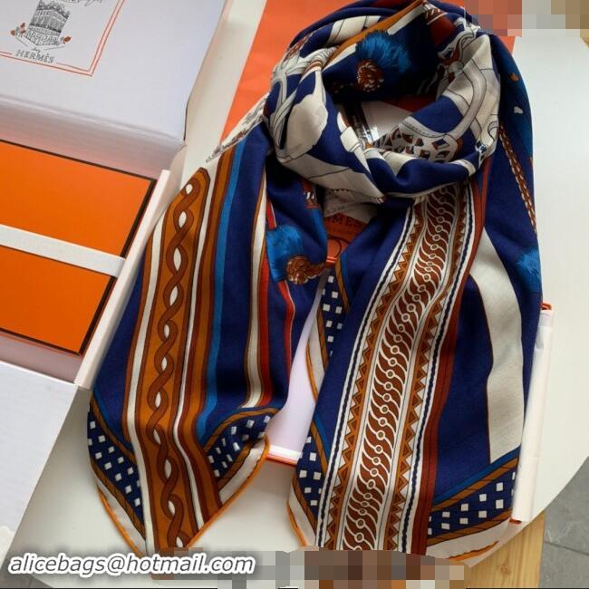 Pretty Style Hermes Stirrup Cashmere & Silk Sqaure Shawl Scarf 140cm 0130 Blue 2024