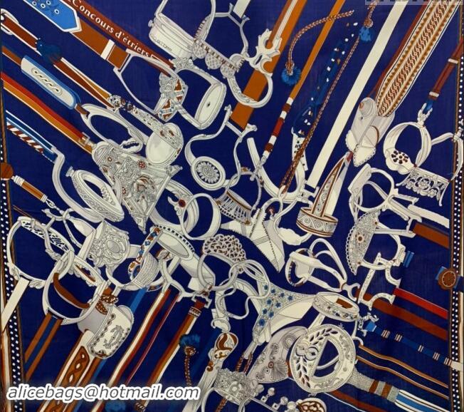 Pretty Style Hermes Stirrup Cashmere & Silk Sqaure Shawl Scarf 140cm 0130 Blue 2024