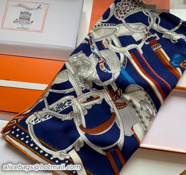 Pretty Style Hermes Stirrup Cashmere & Silk Sqaure Shawl Scarf 140cm 0130 Blue 2024